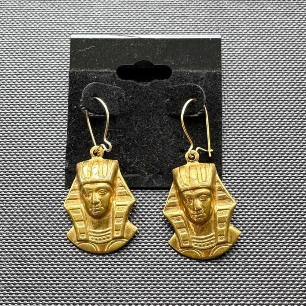 Dangle Earrings Unique King Tut 3D Bronze Tone